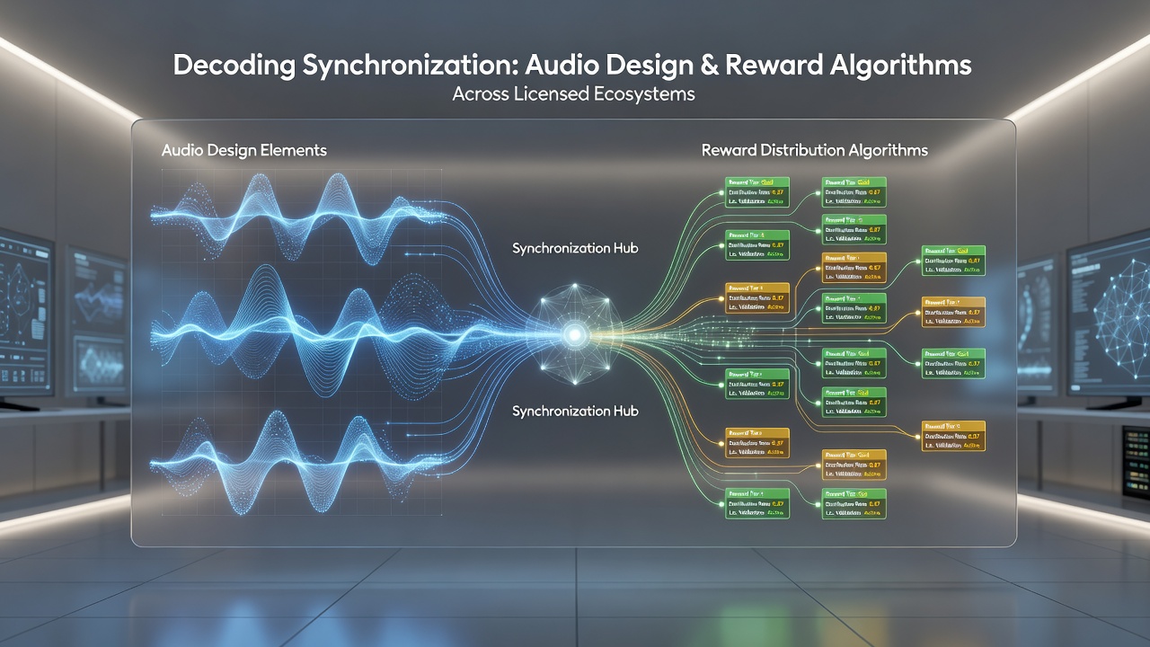 Diagram showing data flow from reward algorithm to audio engine in a licensed slot network architecture
