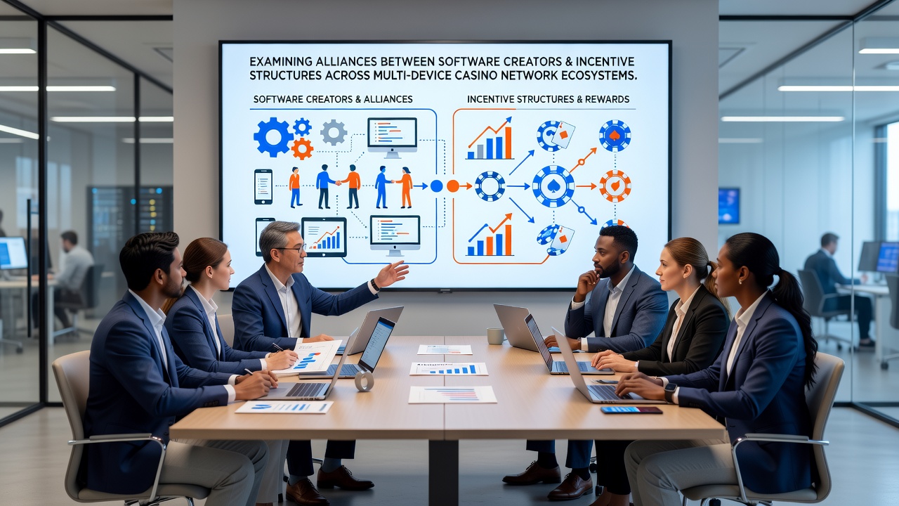 Multi-device casino network showing linked software and reward pathways in a compliant jurisdiction
