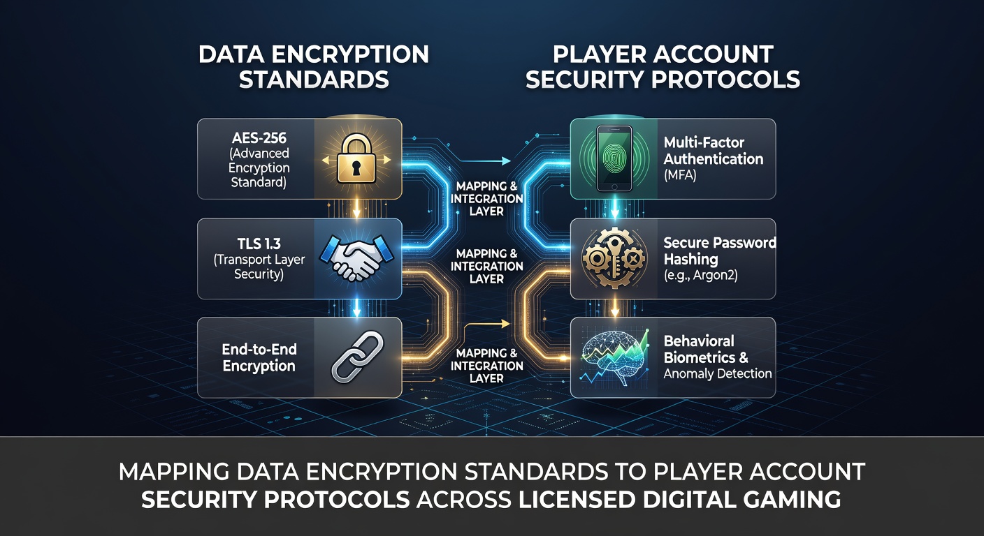 Diagram showing encryption standards mapped to account security workflows in digital gaming