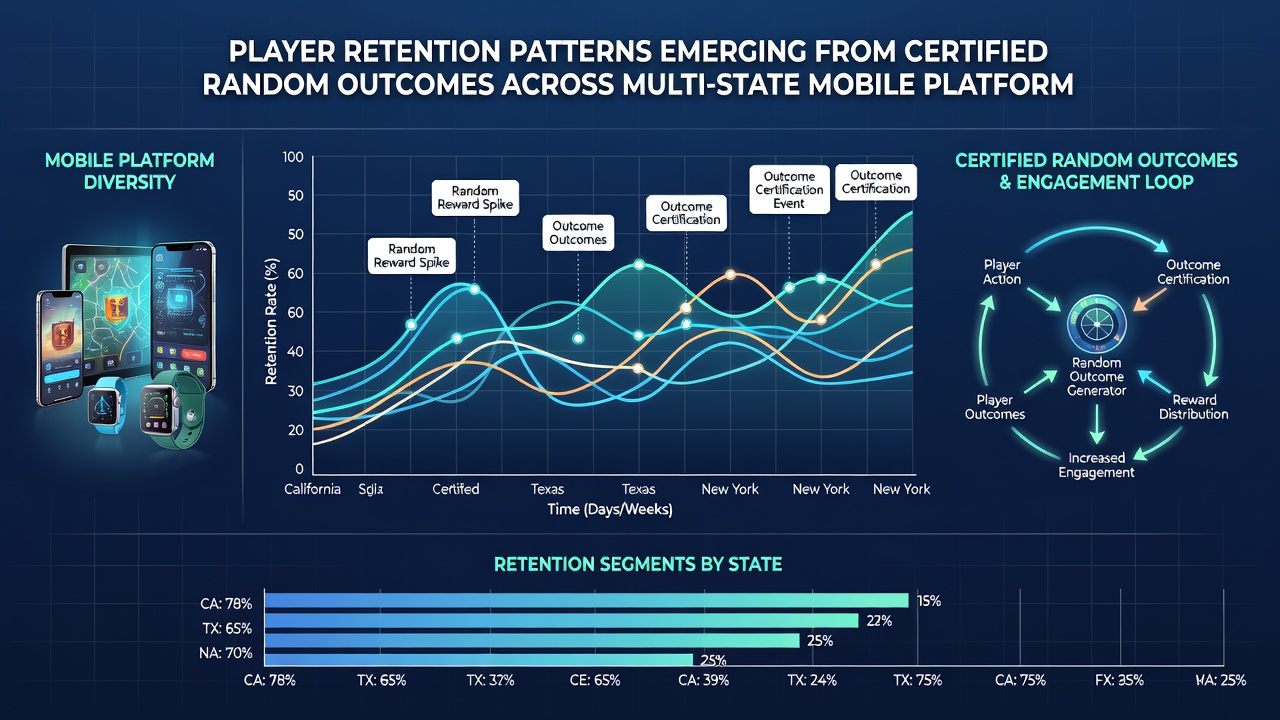 Analytics dashboard showing retention graphs tied to certified RNG updates across multiple states