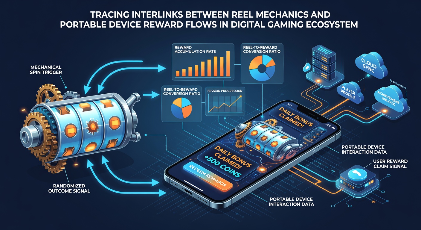 Flow diagram illustrating data movement from spinning reels to mobile reward balances and loyalty tiers
