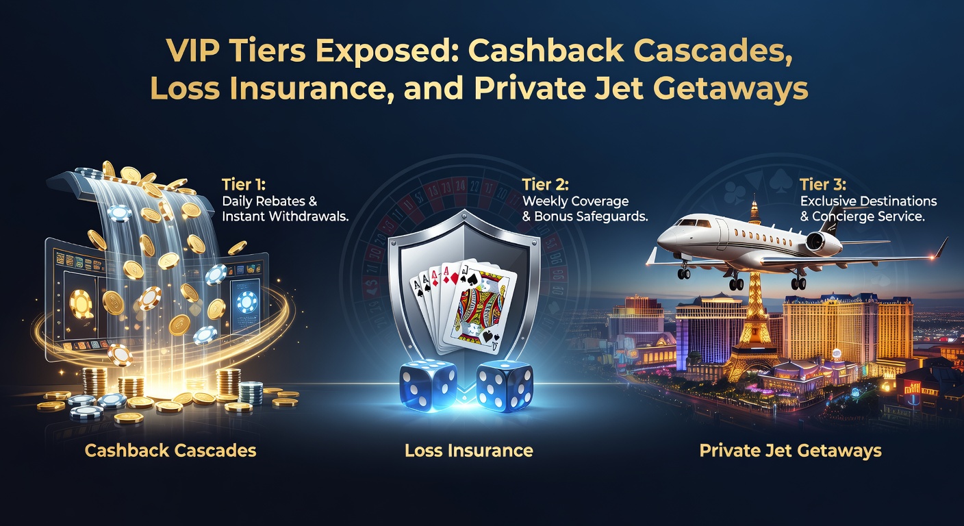Luxurious VIP lounge scene with cascading cashback symbols, insurance shields, and private jet icons representing elite online casino perks